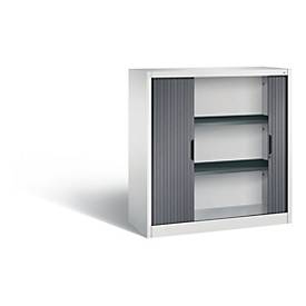 C + P Rollladenschrank Omnispace, 3 OH, abschließbar, B 1200 x T 420 x H 1230 mm, Stahl/Kunststoff, lichtgrau/schwarzgrau