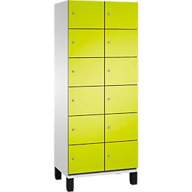 C+P Schließfachschrank Cambio, 2 Abteile, 12 Fächer, auf Füßen, B 800 x T 525 x H 1980 mm, lichtgrau/clowngrün