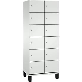 C+P Schließfachschrank Cambio, 2 Abteile, 12 Fächer, auf Füßen, B 800 x T 525 x H 1980 mm, lichtgrau