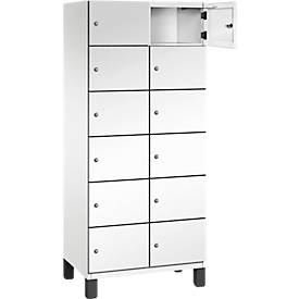 C+P Schließfachschrank Cambio, 2 Abteile, 12 Fächer, auf Füßen, B 800 x T 525 x H 1980 mm, verkehrsweiß
