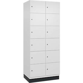 C+P Schließfachschrank Cambio, 2 Abteile, 12 Fächer, mit Sockel, B 800 x T 525 x H 1980 mm, verkehrsweiß