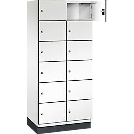 C+P Schließfachschrank Cambio, 2 Abteile, 12 Fächer, mit Sockel, B 800 x T 525 x H 1980 mm, verkehrsweiß/weiß