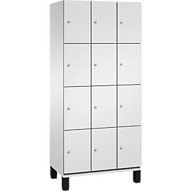 C+P Schließfachschrank Cambio, 3 Abteile, 12 Fächer, auf Füßen, B 900 x T 525 x H 1980 mm, lichtgrau