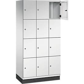C+P Schließfachschrank Cambio, 3 Abteile, 12 Fächer, mit Sockel, B 900 x T 525 x H 1980 mm, lichtgrau