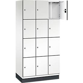 C+P Schließfachschrank Cambio, 3 Abteile, 12 Fächer, mit Sockel, B 900 x T 525 x H 1980 mm, verkehrsweiß/weiß