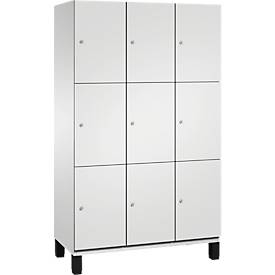 C+P Schließfachschrank Cambio, 3 Abteile, 9 Fächer, auf Füßen, B 1200 x T 525 x H 1980 mm, lichtgrau