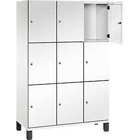 C+P Schließfachschrank Cambio, 3 Abteile, 9 Fächer, auf Füßen, B 1200 x T 525 x H 1980 mm, verkehrsweiß