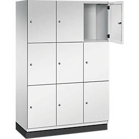 C+P Schließfachschrank Cambio, 3 Abteile, 9 Fächer, mit Sockel, B 1200 x T 525 x H 1980 mm, lichtgrau