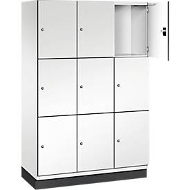C+P Schließfachschrank Cambio, 3 Abteile, 9 Fächer, mit Sockel, B 1200 x T 525 x H 1980 mm, verkehrsweiß/weiß