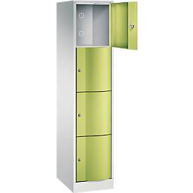 C+P Schließfachschrank Resisto, 1 Abteil, 4 Fächer, B 396 x T 540 x H 1950 mm, Lichtgrau/Clowngrün