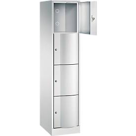 C+P Schließfachschrank Resisto, 1 Abteil, 4 Fächer, B 396 x T 540 x H 1950 mm, Lichtgrau/Clowngrün