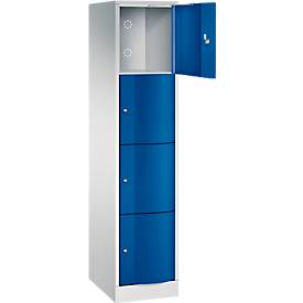 C+P Schließfachschrank Resisto, 1 Abteil, 4 Fächer, B 396 x T 540 x H 1950 mm, Lichtgrau/Enzianblau