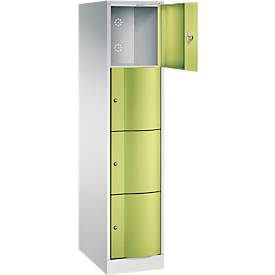 C+P Schließfachschrank Resisto, 1 Abteil, 4 Fächer, B 396 x T 640 x H 1950 mm, Lichtgrau/Clowngrün