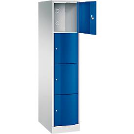 C+P Schließfachschrank Resisto, 1 Abteil, 4 Fächer, B 396 x T 640 x H 1950 mm, Lichtgrau/Enzianblau