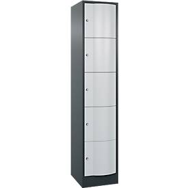 C+P Schließfachschrank Resisto, 1 Abteil, 5 Fächer, B 396 x T 540 x H 1950 mm, Anthrazitgrau/Lichtgrau