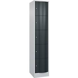 C+P Schließfachschrank Resisto, 1 Abteil, 5 Fächer, B 396 x T 540 x H 1950 mm, Lichtgrau/Anthrazitgrau