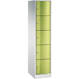 C+P Schließfachschrank Resisto, 1 Abteil, 5 Fächer, B 396 x T 540 x H 1950 mm, Lichtgrau/Clowngrün