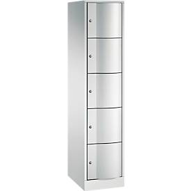 C+P Schließfachschrank Resisto, 1 Abteil, 5 Fächer, B 396 x T 540 x H 1950 mm, Lichtgrau/Clowngrün