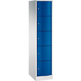 C+P Schließfachschrank Resisto, 1 Abteil, 5 Fächer, B 396 x T 540 x H 1950 mm, Lichtgrau/Lichtblau
