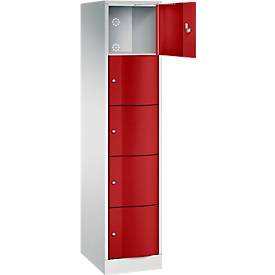 C+P Schließfachschrank Resisto, 1 Abteil, 5 Fächer, B 396 x T 540 x H 1950 mm, Lichtgrau/Rubinrot