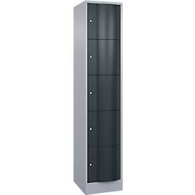 C+P Schließfachschrank Resisto, 1 Abteil, 5 Fächer, B 396 x T 540 x H 1950 mm, Weißalu/Anthrazitgrau