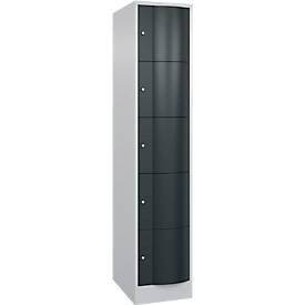 C+P Schließfachschrank Resisto, 1 Abteil, 5 Fächer, B 396 x T 640 x H 1950 mm, Lichtgrau/Anthrazitgrau