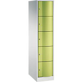 C+P Schließfachschrank Resisto, 1 Abteil, 5 Fächer, B 396 x T 640 x H 1950 mm, Lichtgrau/Clowngrün