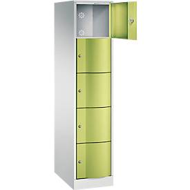 C+P Schließfachschrank Resisto, 1 Abteil, 5 Fächer, B 396 x T 640 x H 1950 mm, Lichtgrau/Clowngrün