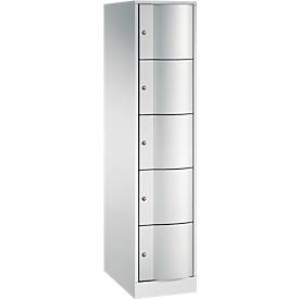 C+P Schließfachschrank Resisto, 1 Abteil, 5 Fächer, B 396 x T 640 x H 1950 mm, Lichtgrau/Clowngrün
