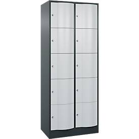 C+P Schließfachschrank Resisto, 2 Abteile, 10 Fächer, B 772 x T 540 x H 1950 mm, Anthrazitgrau/Lichtgrau