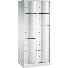 C+P Schließfachschrank Resisto, 2 Abteile, 10 Fächer, B 772 x T 540 x H 1950 mm, Lichtgrau/Clowngrün