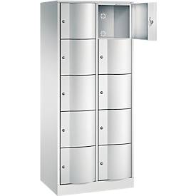 C+P Schließfachschrank Resisto, 2 Abteile, 10 Fächer, B 772 x T 540 x H 1950 mm, Lichtgrau/Clowngrün