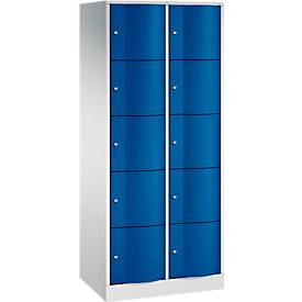 C+P Schließfachschrank Resisto, 2 Abteile, 10 Fächer, B 772 x T 540 x H 1950 mm, Lichtgrau/Lichtblau