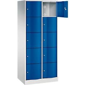 C+P Schließfachschrank Resisto, 2 Abteile, 10 Fächer, B 772 x T 540 x H 1950 mm, Lichtgrau/Lichtblau