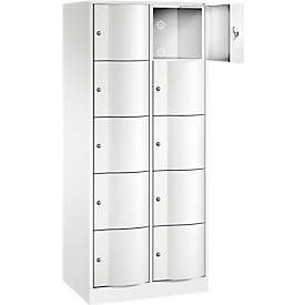 C+P Schließfachschrank Resisto, 2 Abteile, 10 Fächer, B 772 x T 540 x H 1950 mm, Verkehrsweiß