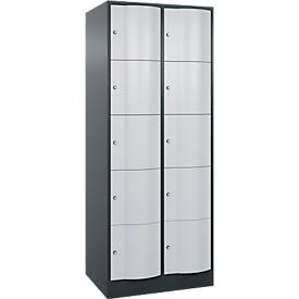 C+P Schließfachschrank Resisto, 2 Abteile, 10 Fächer, B 772 x T 640 x H 1950 mm, Anthrazitgrau/Lichtgrau