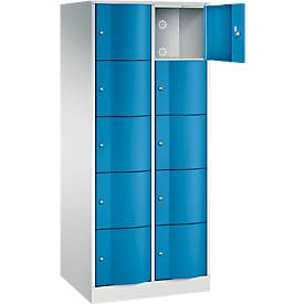 C+P Schließfachschrank Resisto, 2 Abteile, 10 Fächer, B 772 x T 640 x H 1950 mm, Lichtgrau/Lichtblau