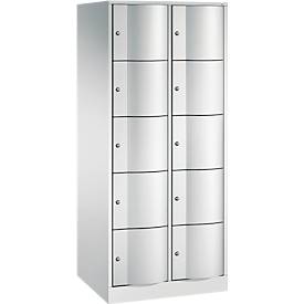 C+P Schließfachschrank Resisto, 2 Abteile, 10 Fächer, B 772 x T 640 x H 1950 mm, Lichtgrau/Rubinrot