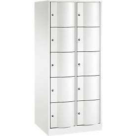 C+P Schließfachschrank Resisto, 2 Abteile, 10 Fächer, B 772 x T 640 x H 1950 mm, Verkehrsweiß