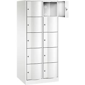 C+P Schließfachschrank Resisto, 2 Abteile, 10 Fächer, B 772 x T 640 x H 1950 mm, Verkehrsweiß