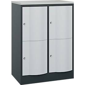 C+P Schließfachschrank Resisto, 2 Abteile, 4 Fächer, B 772 x T 540 x H 1077 mm, Anthrazitgrau/Lichtgrau