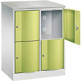 C+P Schließfachschrank Resisto, 2 Abteile, 4 Fächer, B 772 x T 540 x H 1077 mm, Lichtgrau/Clowngrün