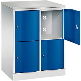 C+P Schließfachschrank Resisto, 2 Abteile, 4 Fächer, B 772 x T 540 x H 1077 mm, Lichtgrau/Enzianblau