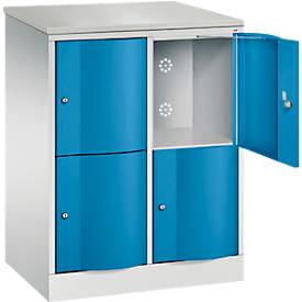 C+P Schließfachschrank Resisto, 2 Abteile, 4 Fächer, B 772 x T 540 x H 1077 mm, Lichtgrau/Lichtblau