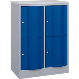 C+P Schließfachschrank Resisto, 2 Abteile, 4 Fächer, B 772 x T 540 x H 1077 mm, Weißalu/Enzianblau