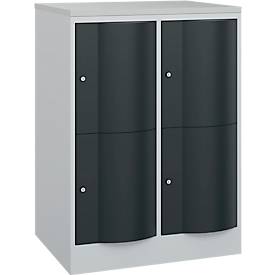 C+P Schließfachschrank Resisto, 2 Abteile, 4 Fächer, B 772 x T 640 x H 1077 mm, Lichtgrau/Anthrazitgrau
