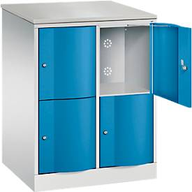 C+P Schließfachschrank Resisto, 2 Abteile, 4 Fächer, B 772 x T 640 x H 1077 mm, Lichtgrau/Lichtblau