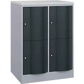 C+P Schließfachschrank Resisto, 2 Abteile, 4 Fächer, B 772 x T 640 x H 1077 mm, Weißalu/Anthrazitgrau