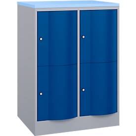 C+P Schließfachschrank Resisto, 2 Abteile, 4 Fächer, B 772 x T 640 x H 1077 mm, Weißalu/Enzianblau