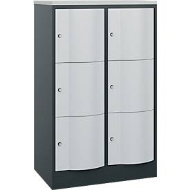 C+P Schließfachschrank Resisto, 2 Abteile, 6 Fächer, B 772 x T 540 x H 1255 mm, Anthrazitgrau/Lichtgrau
